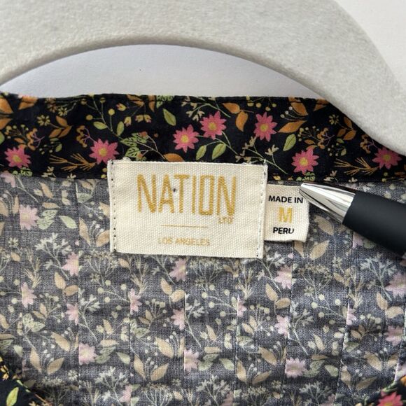 Nation LTD Paisley Pintuck Crop Shirt Button Ditsy Floral Black Multicolor Sz M - Picture 3 of 11